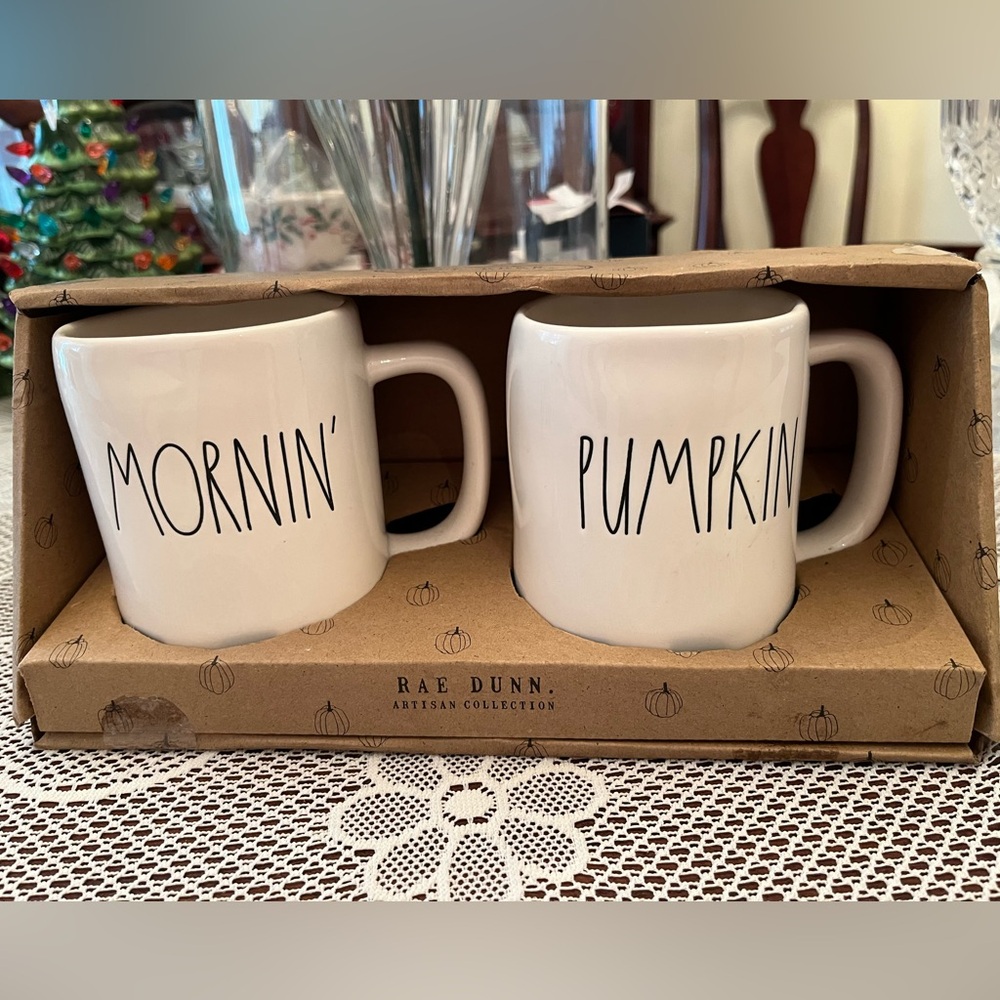 Rae Dunn Mornin' Pumpkin White Mugs Set